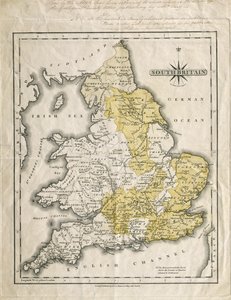 Dél-Britannia térképe, színezve a geológiai szempontból érdekes területek feltüntetésével, William Smith (1769-1839) jegyzeteivel.